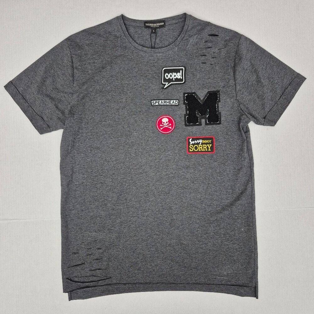 Tailored Recreation Patch T-shirt Crew Neck Short Sleeve Size L Gray - NWT